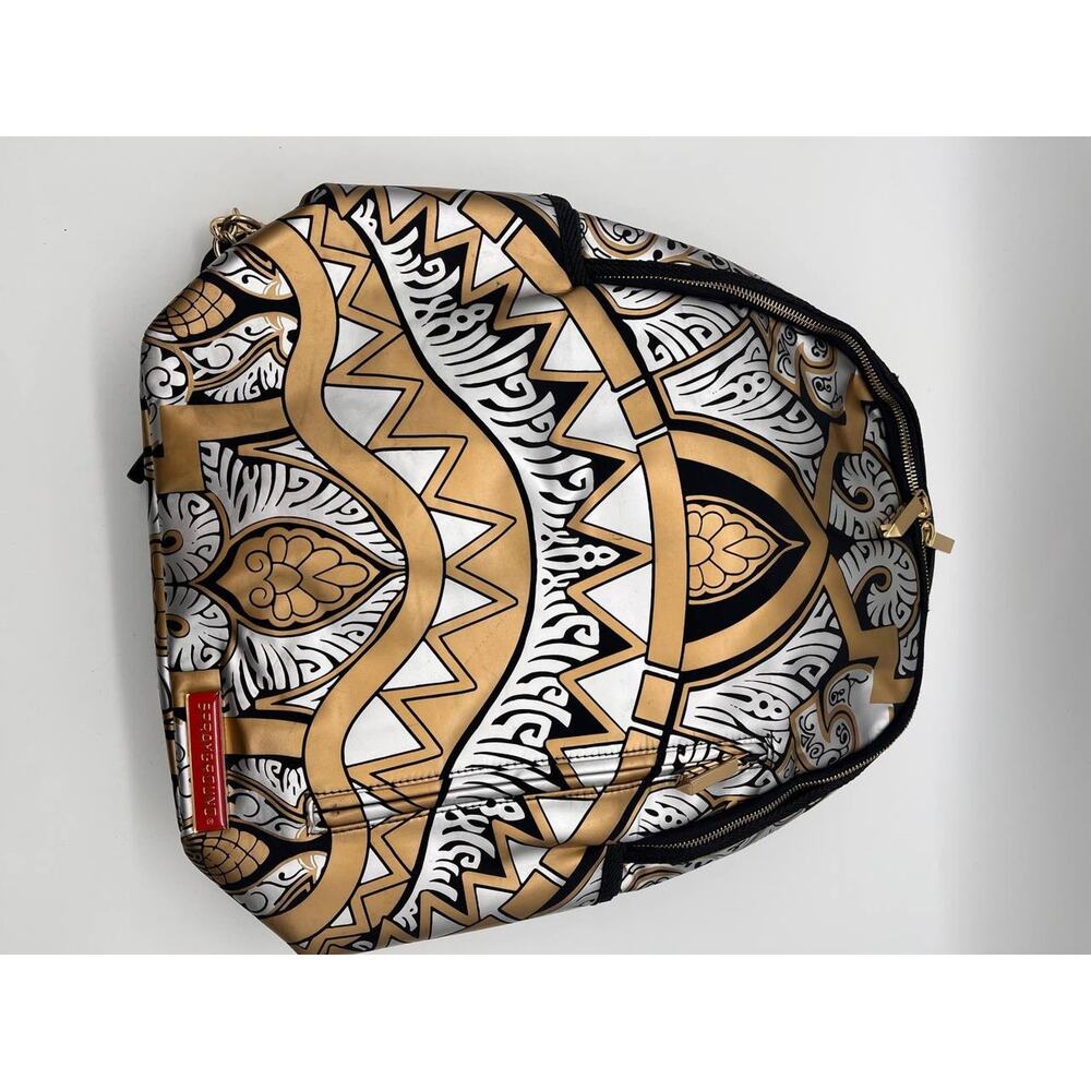 Sprayground DLX Backpack Gold Silver Print Chain Detail Used